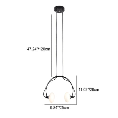 Contemporary Creative Headphone Iron Glass Shade 2-Light Chandelier For Living Room