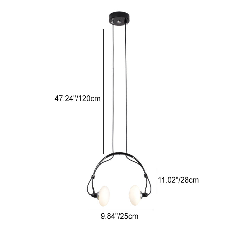 Contemporary Creative Headphone Iron Glass Shade 2-Light Chandelier For Living Room