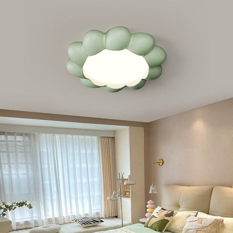 Modern Minimalist Cream Round Flower Resin Acrylic LED Flush Mount Ceiling Light For Bedroom