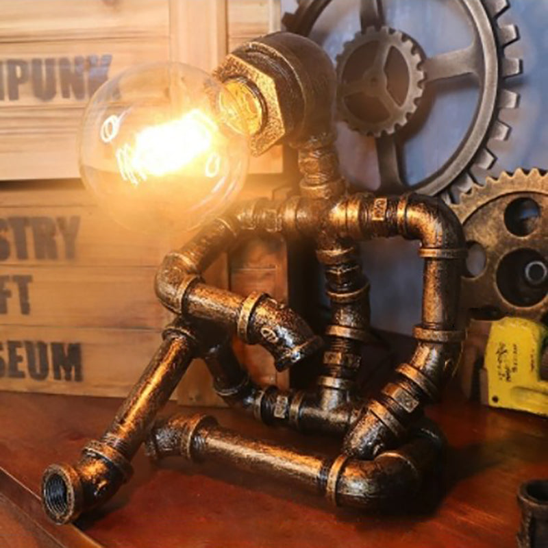 Contemporary Industrial Plumbing Robot Iron 1-Light Table Lamp For Bedroom