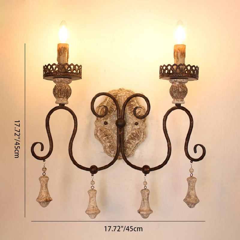 Traditional Rustic Candle-Holder Wooden Iron 1/2 Wall Sconce Lamp For Living Room