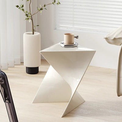 Modern Minimalist Geometric Corner Triangle Marble Glass Wood End Table 1-Tier For Living Room