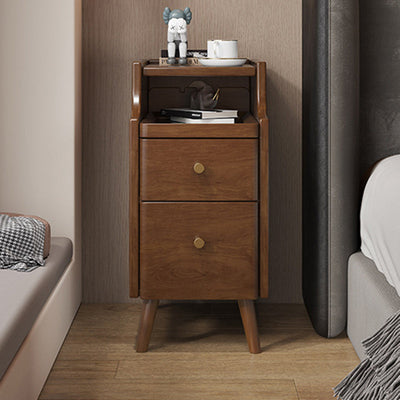 Modern Minimalist Narrow Rectangle Wood Nightstand 2-Drawer For Bedroom