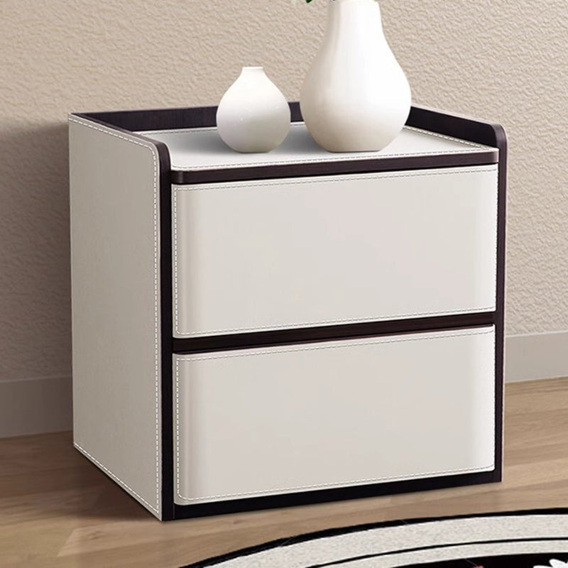 Contemporary Nordic Rectangular Leather Wood Nightstand 2-Drawer For Bedroom