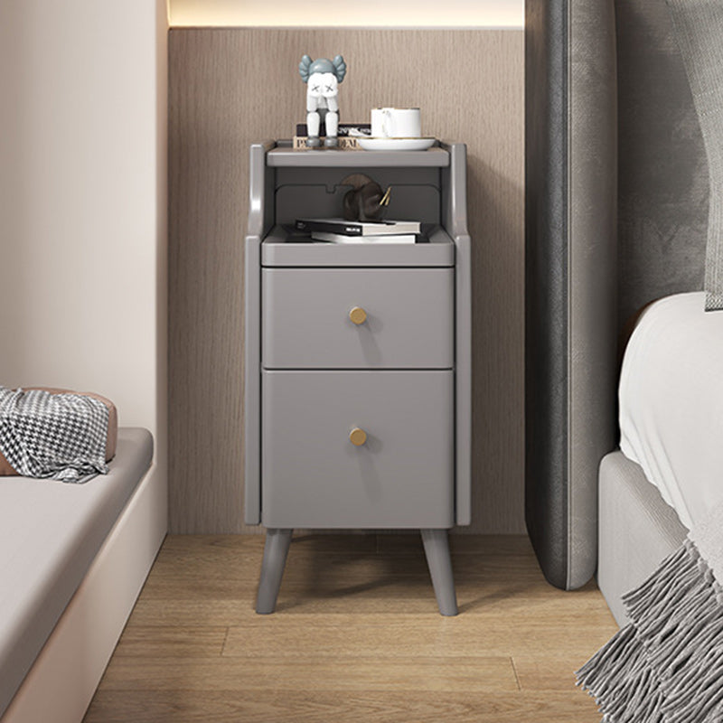 Modern Minimalist Narrow Rectangle Wood Nightstand 2-Drawer For Bedroom