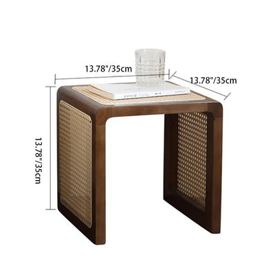 Traditional Japanese Rectangular Solid Wood Stainless Steel End Table 1-Tier For Living Room