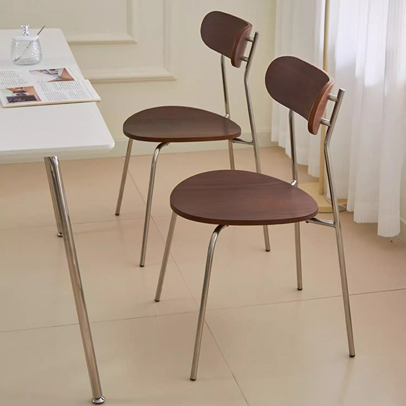 Modern Minimalist Curved Round Solid Wood Iron Plastic Dining Chair Backrest Armless For Dining Room