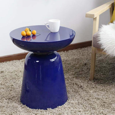 Contemporary Scandinavian Round Disc Column Fiberglass End Table 1-Tier For Living Room