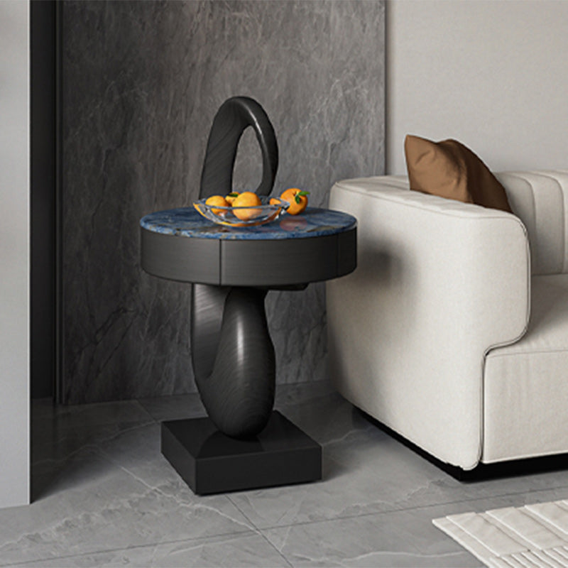 Modern Luxury Round Square Swan Stone Fiberglass Wood End Table 1-Tier For Living Room