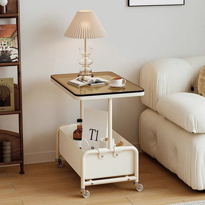 Modern Simplicity Rectangular Iron Glass End Table 2-Tier For Living Room