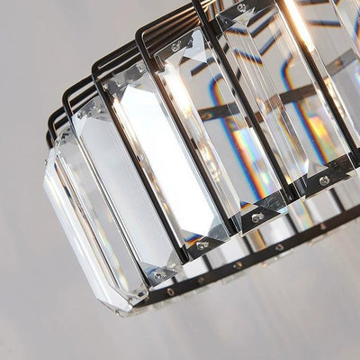 Contemporary Luxury Iron Cylinder Frame Crystal Shade 1-Light Pendant Light For Living Room