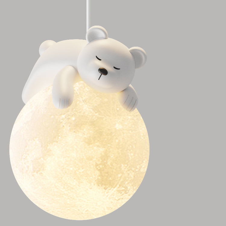 Contemporary Creative Resin Animal Rabbit Moon 1-Light Kids Pendant Light For Living Room