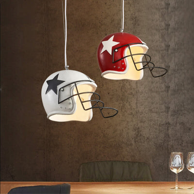 Modern Creative Iron Resin Helmet Shape 1-Light Pendant Light For Living Room