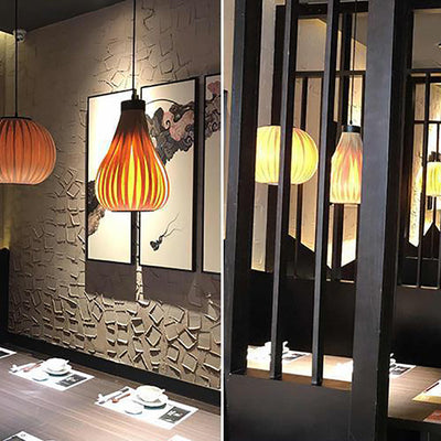 Traditional Japanese Wooden Lantern Shade Iron 1-Light Pendant Light For Dining Room