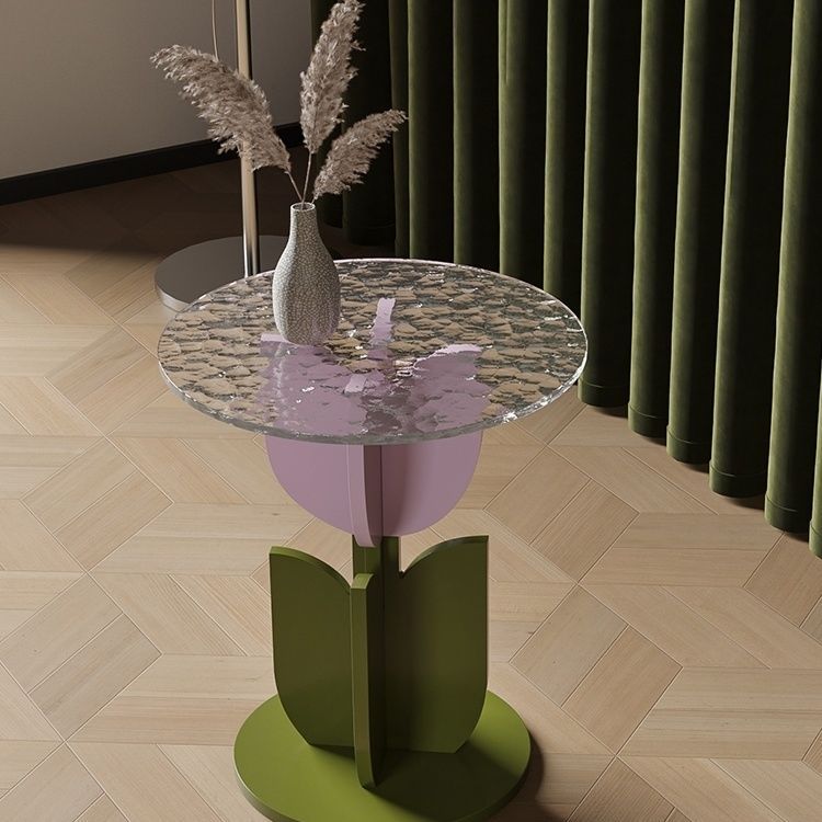 Contemporary Creative Water Ripple Glass Top Tulip Design Coffee Table For Living Room