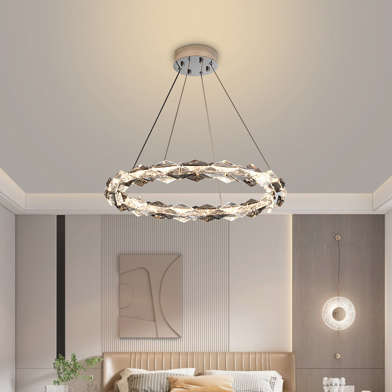 Modern Minimalist Round Crystal Iron LED Chandelier For Living Room