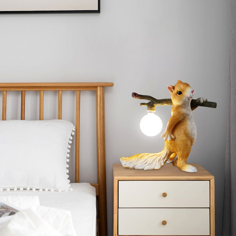 Contemporary Creative Resin Cartoon Squirrel Glass Ball Shade 1-Light Table Lamp For Bedroom