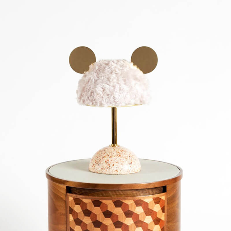 Nordic Creative Mouse Plush Shade Terrazzo Hardware Base 1-Light Table Lamp