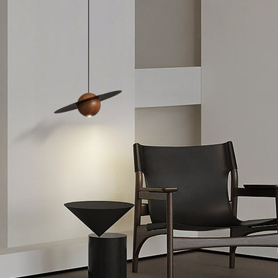 Modern Minimalist Walnut Copper Planet LED Pendant Light