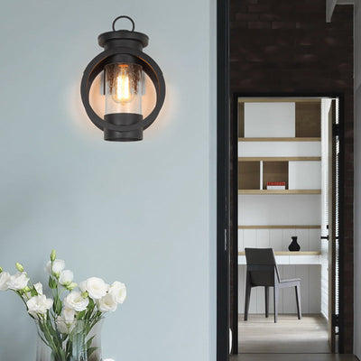 Contemporary Industrial Round Cylindrical Iron Glass 1-Light Wall Sconce Lamp For Outdoor Patio