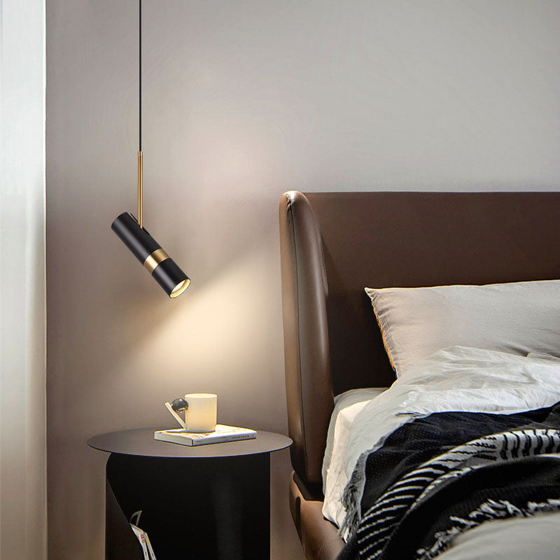 Contemporary Nordic Simplicity Metal Long Barrel 1-Light Pendant Light For Bedroom