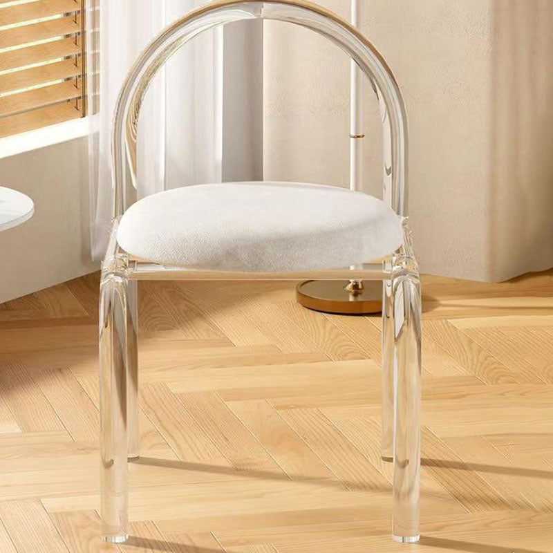 Modern Luxury Transparent Arched Frame Velvet Acrylic Vanity Stool Backrest For Bedroom