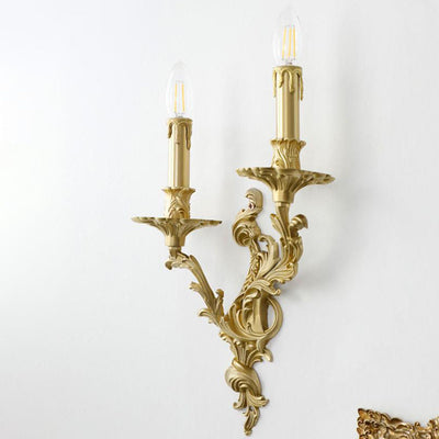 Candélabre en laiton de luxe traditionnel français sculpté, lampe murale à 2/3 lumières pour chambre à coucher 