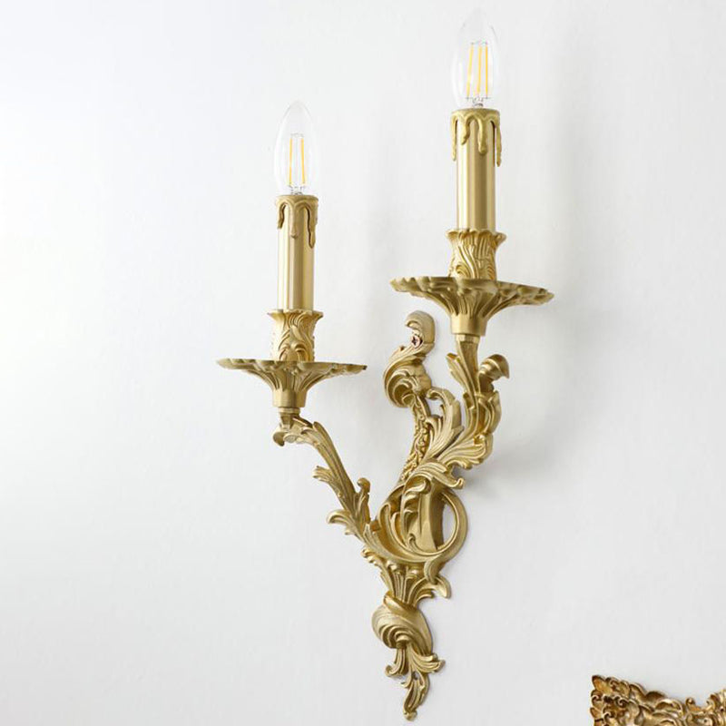 Traditional French Luxury Brass Candelabra Carved 2/3 Light Wall Sconce Lamp For Bedroom