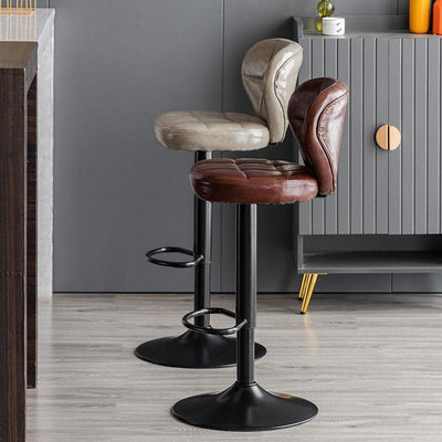 Tabouret de bar carré minimaliste moderne en cuir et métal avec dossier sans accoudoirs pour salle à manger 