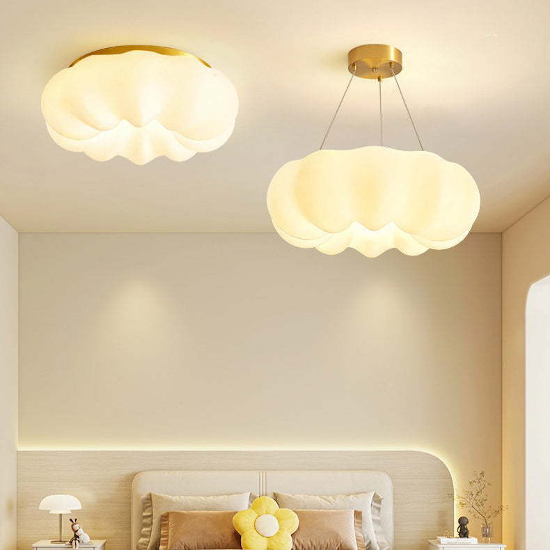 Contemporary Nordic Cloud Shape PE Copper LED Flush Mount Ceiling Light For Living Room