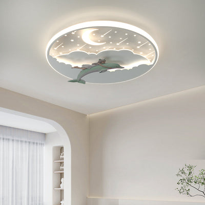 Modern Art Deco Dolphin Round Acrylic Iron LED Flush Mount Ceiling Light For Living Room