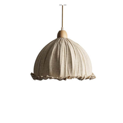 Traditional Rustic Half Round Rubber Wood Linen 1-Light Pendant Light For Living Room