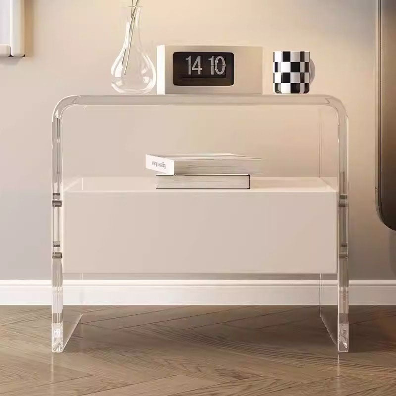 Modern Minimalist Rectangular Acrylic Wood Metal Nightstand 1-Shelf For Bedroom