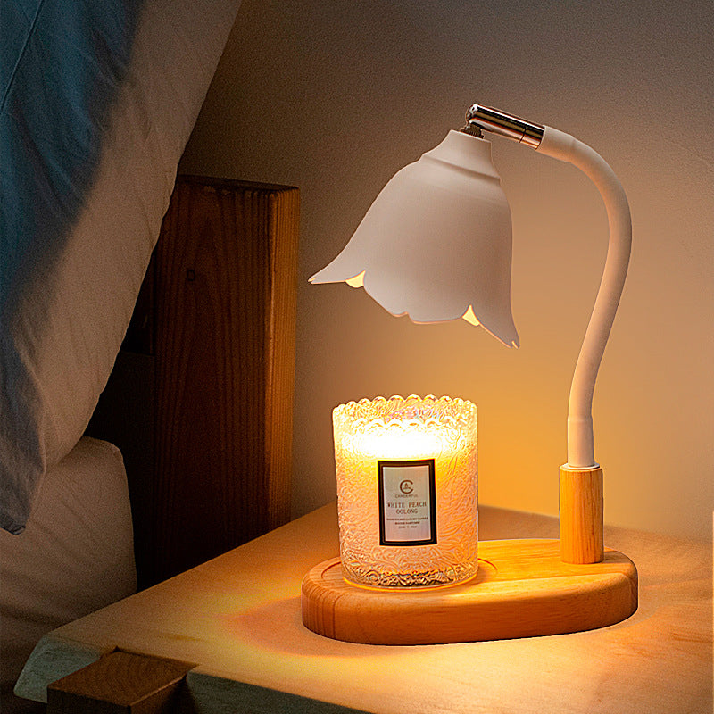 Lampe de table à 1 lumière en fer et bois floral Art déco moderne en cire fondue aromatique pour chambre à coucher 