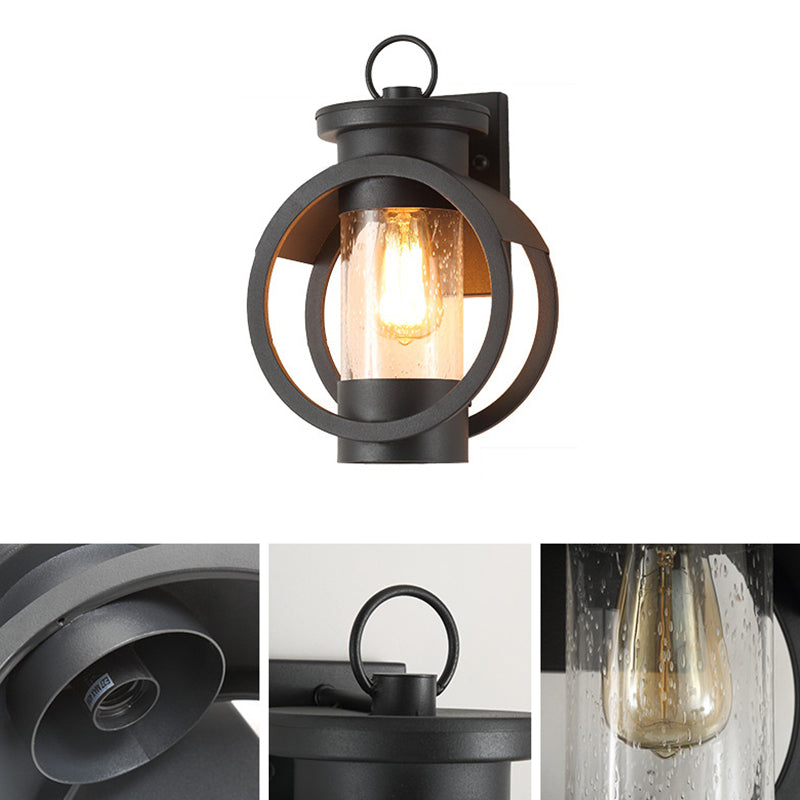 Contemporary Industrial Round Cylindrical Iron Glass 1-Light Wall Sconce Lamp For Outdoor Patio