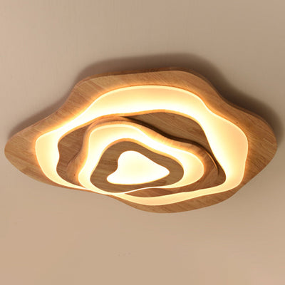 Traditional Chinese Zen Wood Grain Wavy Design LED Flush Mount Ceiling Light For Living Room