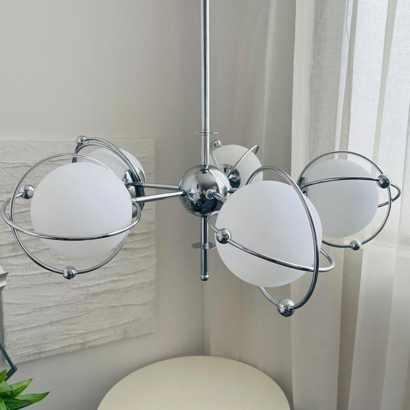 Modern Minimalist Orb Branch Border Glass Iron 5-Light Chandelier For Bedroom