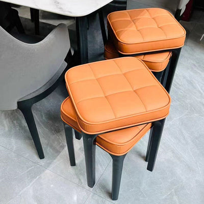 Modern Simplicity Square PU Leather Upholstered Stackable Vanity Stool Backless For Bedroom