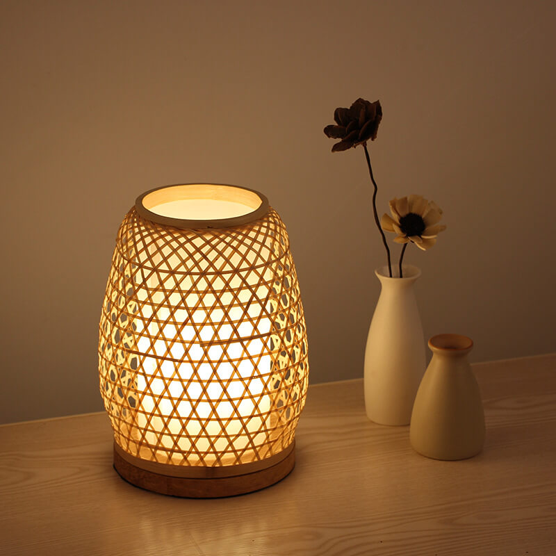 Traditional Rustic Bamboo Cage Shape 1-Light Table Lamp For Bedroom