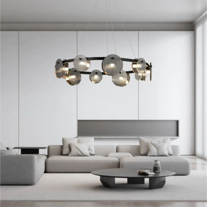 Modern Minimalist Rings Metal Glass LED Chandelier For Living Room