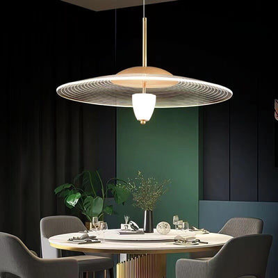 Contemporary Scandinavian Round Flying Saucer Acrylic Metal LED Pendant Light For Dining Room