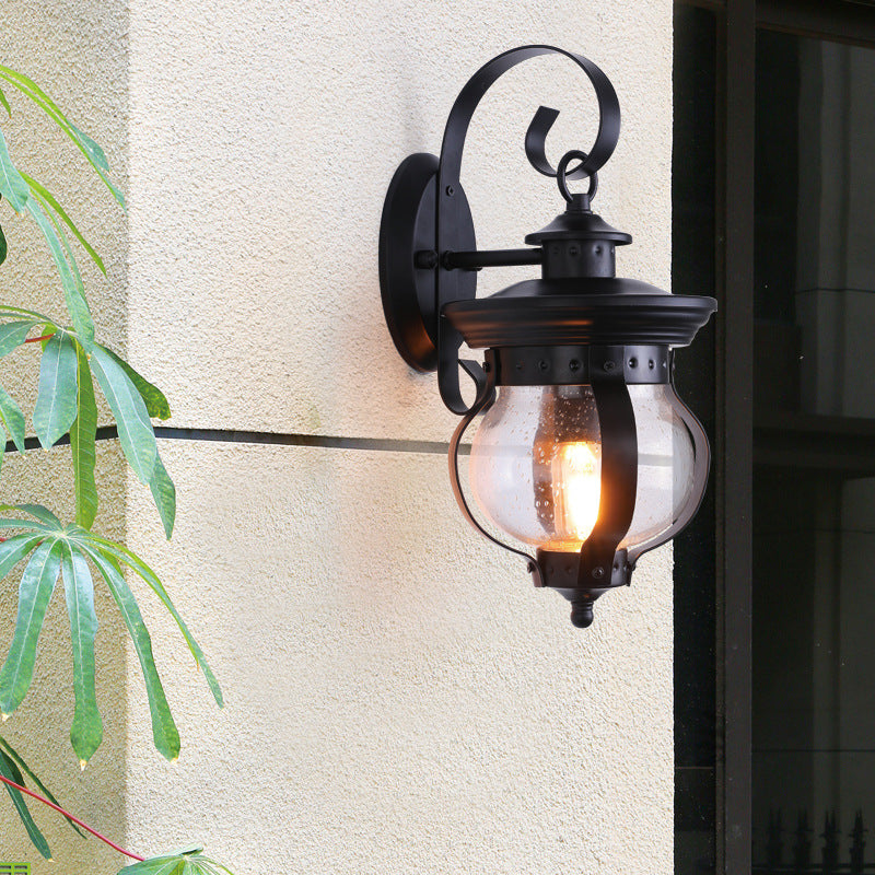 Contemporary Industrial Iron Glass Gourd Shape 1-Light Waterproof Wall Sconce Lamp For Outdoor Patio