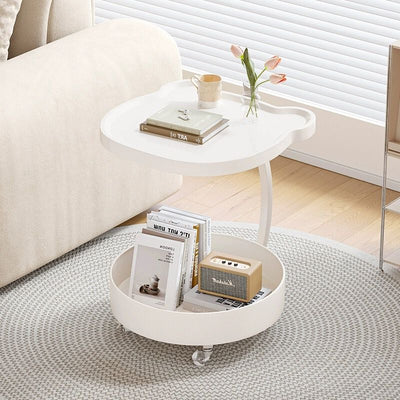 Contemporary Nordic Round Board Top Side Table Storage Shelf 2-Tier For Living Room