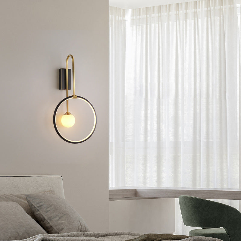 Modern Simplicity Circle Ring Copper Glass 1-Light Wall Sconce Lamp For Bedroom