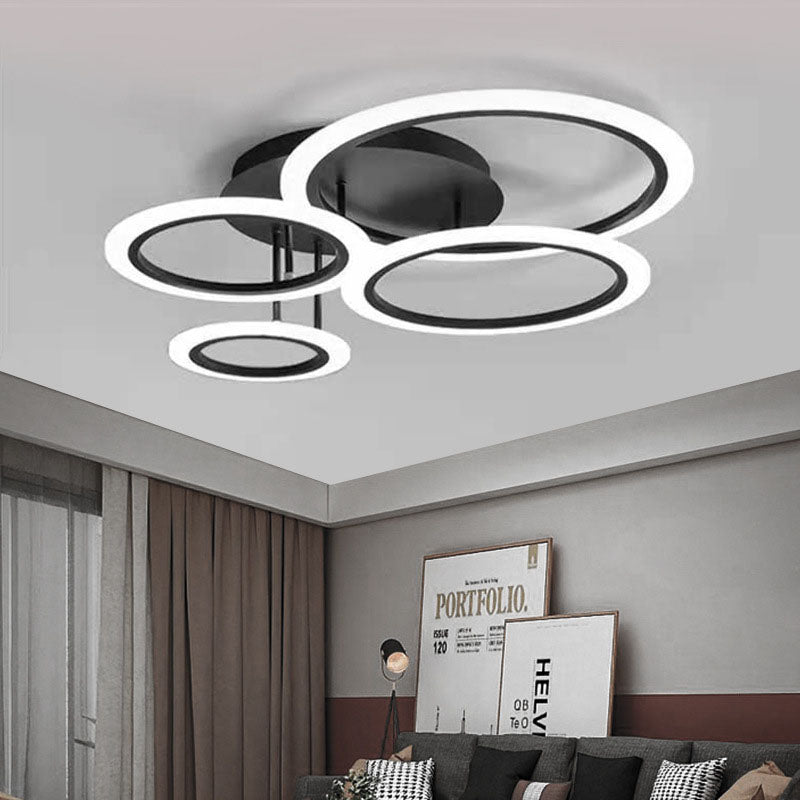 Modern Minimalist Combination Round Circle Hardware Acrylic LED Semi-Flush Mount Ceiling Light For Living Room