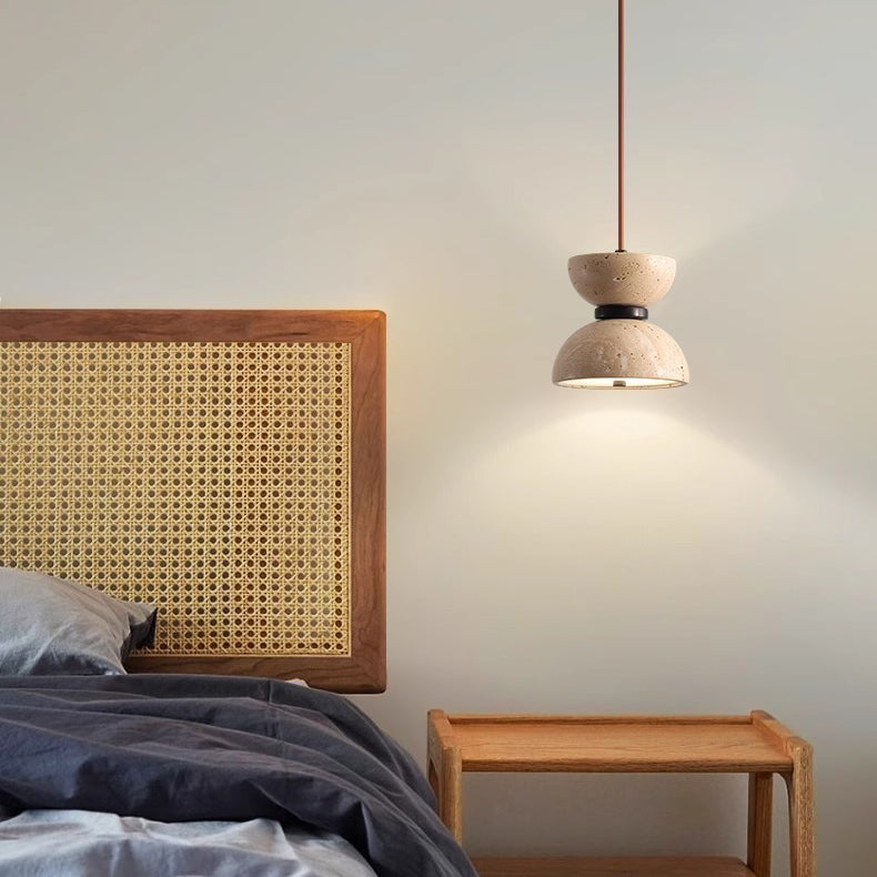 Modern Minimalist Dumbbell Stone Wood LED Pendant Light For Bedroom