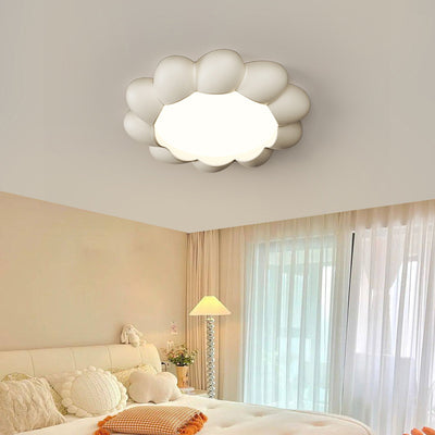 Modern Minimalist Cream Round Flower Resin Acrylic LED Flush Mount Ceiling Light For Bedroom