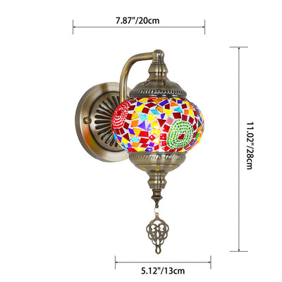 Contemporary Retro Iron Glass Mosaic Globe 1-Light Wall Sconce Lamp For Hallway