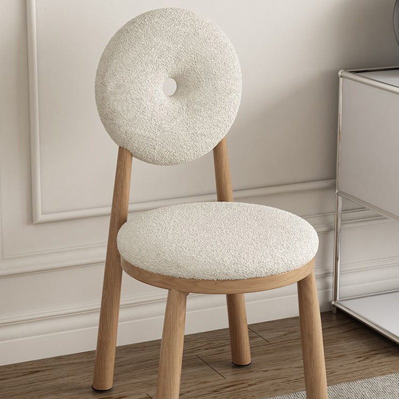 Contemporary Scandinavian Round Lambswool Wood Iron Vanity Stool Backrest Armless For Bedroom