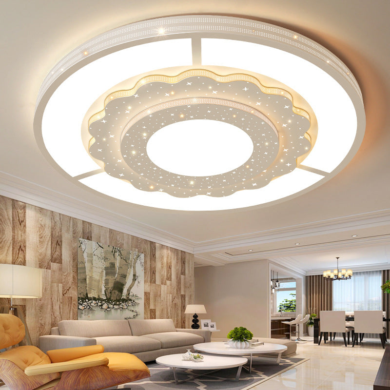 Contemporary Simplicity Starry Sky Decor Flower Edging Acrylic Round Shade LED Flush Mount Ceiling Light For Living Room